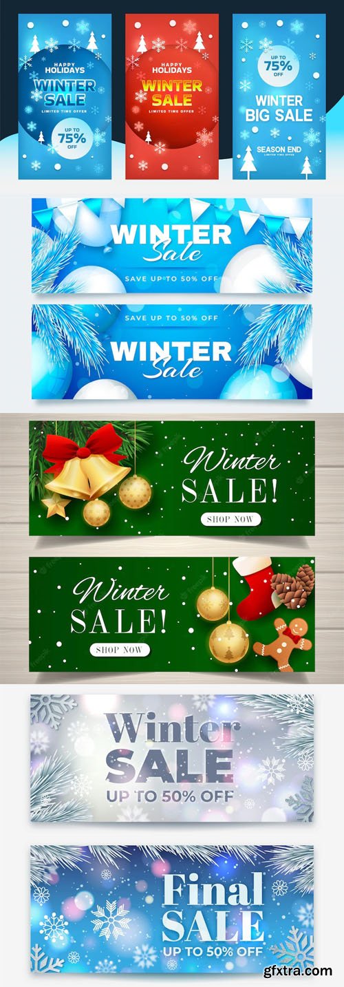 Realistic Winter Sales Web Banners - Vector Templates