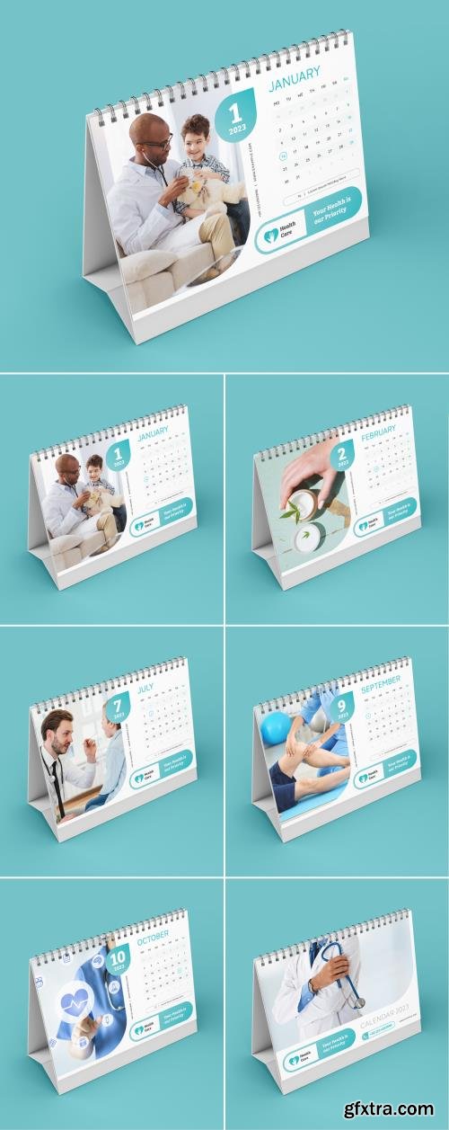 Healthcare Desk Calendar 2023 Layout with Turquoise Accents 536431886