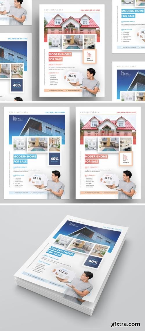 Real Estate Flyer Layout with Blue and Pink Accents 536431881