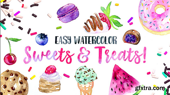 Easy Watercolor Sweets & Treats! Step by Step Beginner Level