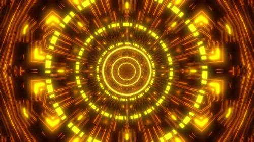 Videohive - Flickering Gold Neon Light Cyber Pattern Circle Art Background - 42510203