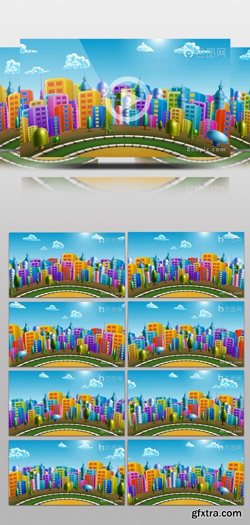 Cartoon City Rotating Animation Infinite Loop Background HD Video 127907
