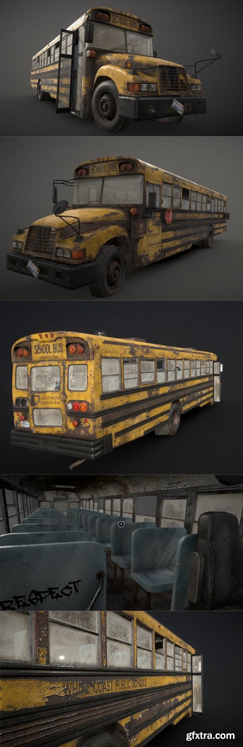 Abandoned School Bus - Low Poly