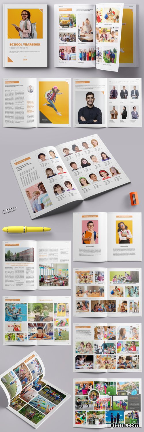 School Yearbook Layout with Orange Accents 536431842
