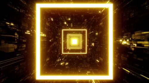 Videohive - Glowing Gold Sci Fi Square Tunnel - 42712791