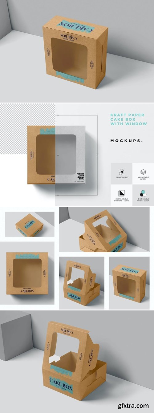 Kraft Paper Cake Window Box Mockups UERM3MA