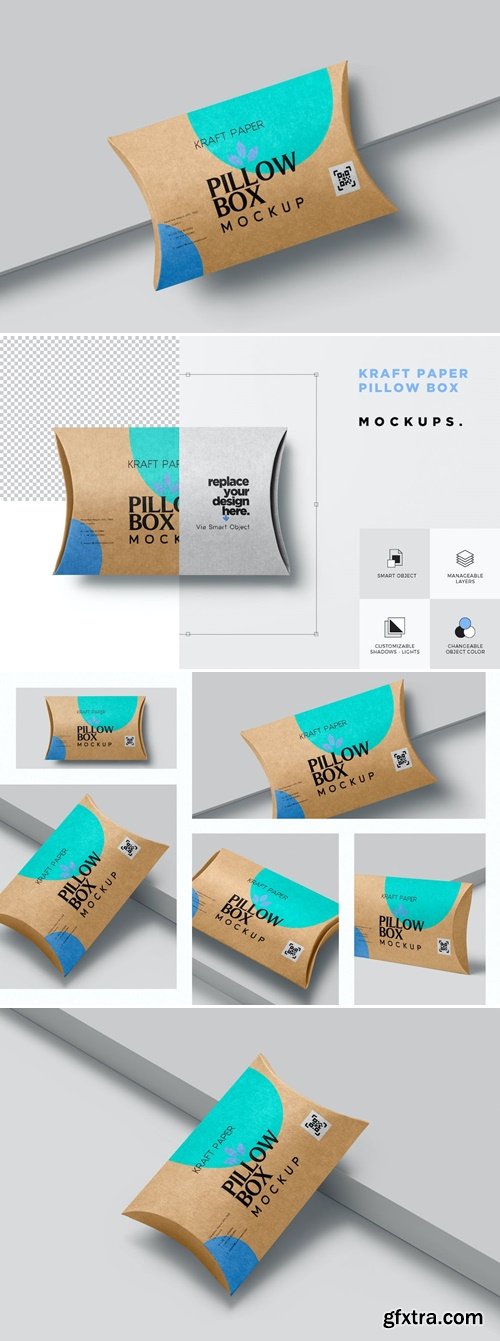 Kraft Paper Pillow Box Mockups S8VNMET