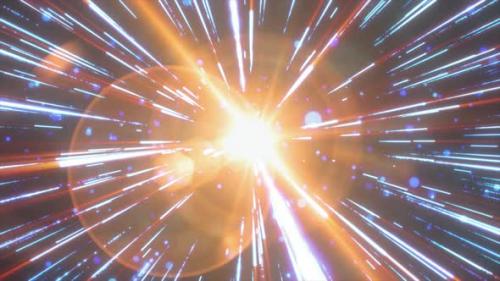 Videohive - Abstract blue yellow flying stars bright glowing in space with particles and magical energy lines - 42667302