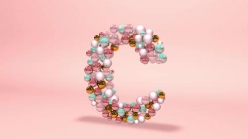 Videohive - Letter C made of beads, glass balls, pastel pearls, crystal jewels and gold. - 42660205
