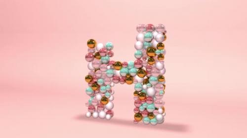 Videohive - Letter H made of beads, glass balls, pastel pearls, crystal jewels and gold. - 42660209