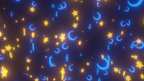 Videohive - Flying with Star and Crescent Moon Shapes Floating in Dark Night Sky - 4K - 42723342