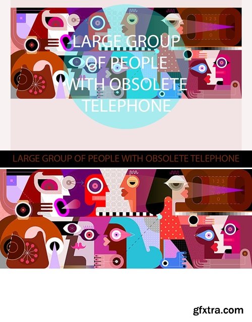 Large Group Of People With Obsolete Telephone T7EF9SG
