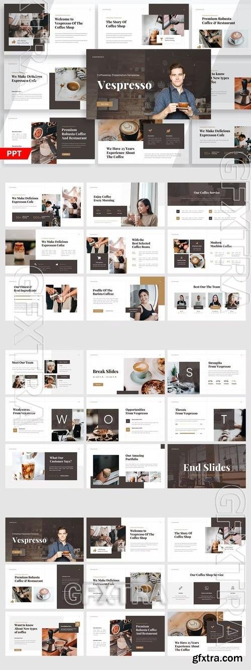 Vespresso Coffee Shop - Powerpoint, Keynote and Google Slides Template
