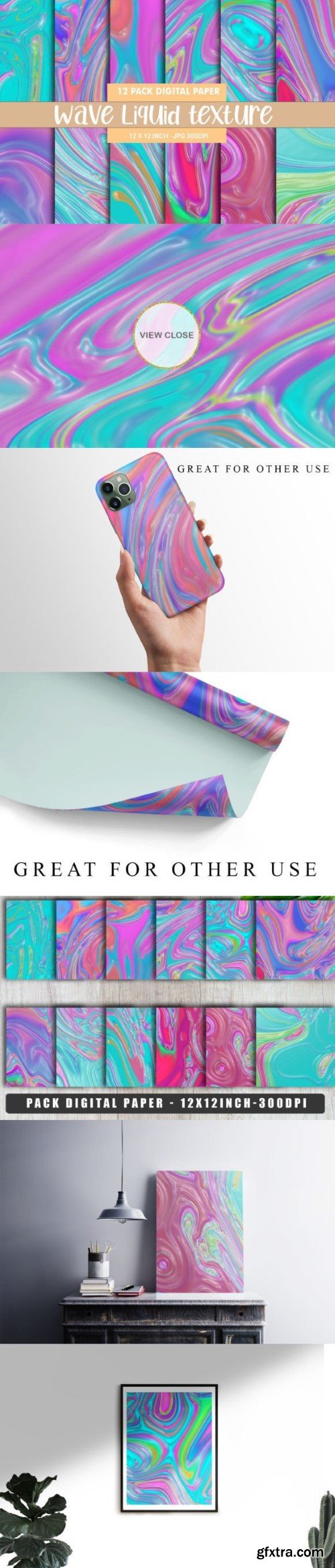 Creativemarket - Digital paper design realistic wave 10896839