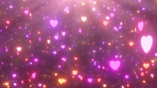 Videohive - Gorgeous Falling Neon Glowing Red and Pink Hearts Spinning Slowly - 4K - 42723298