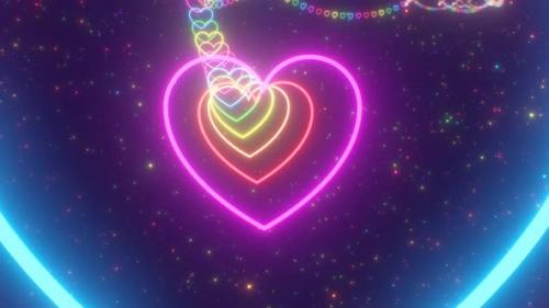 Videohive - Beautiful Wave Rainbow Glow Neon Heart Shape Tunnel Roller Coaster - 4K - 42723337