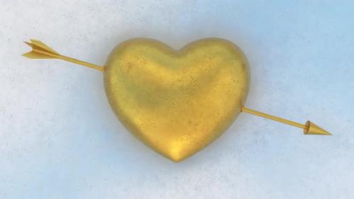 Videohive - Heart With Arrow Through It Gold Metallic Reflective Ornament Shines - 4K - 42723340