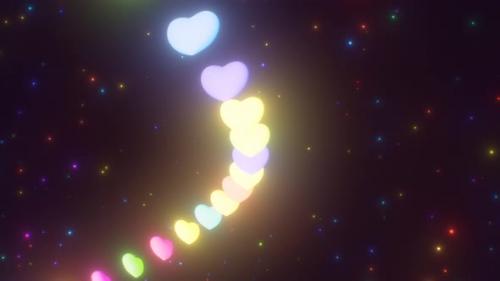 Videohive - Abstract Flying Rainbow Hearts in Outer Space with Sparkling Stars - 4K - 42723341