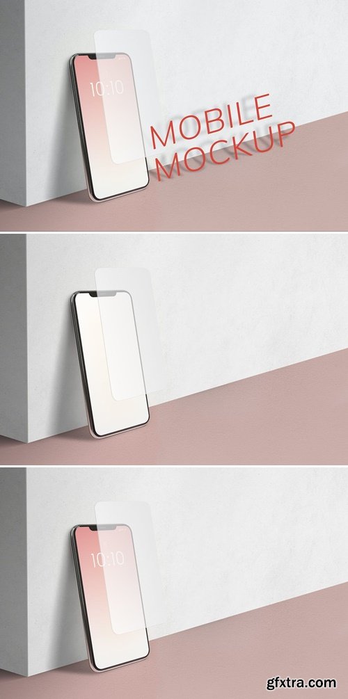 Smartphone mockup with pink gradient background 5YLJJPR