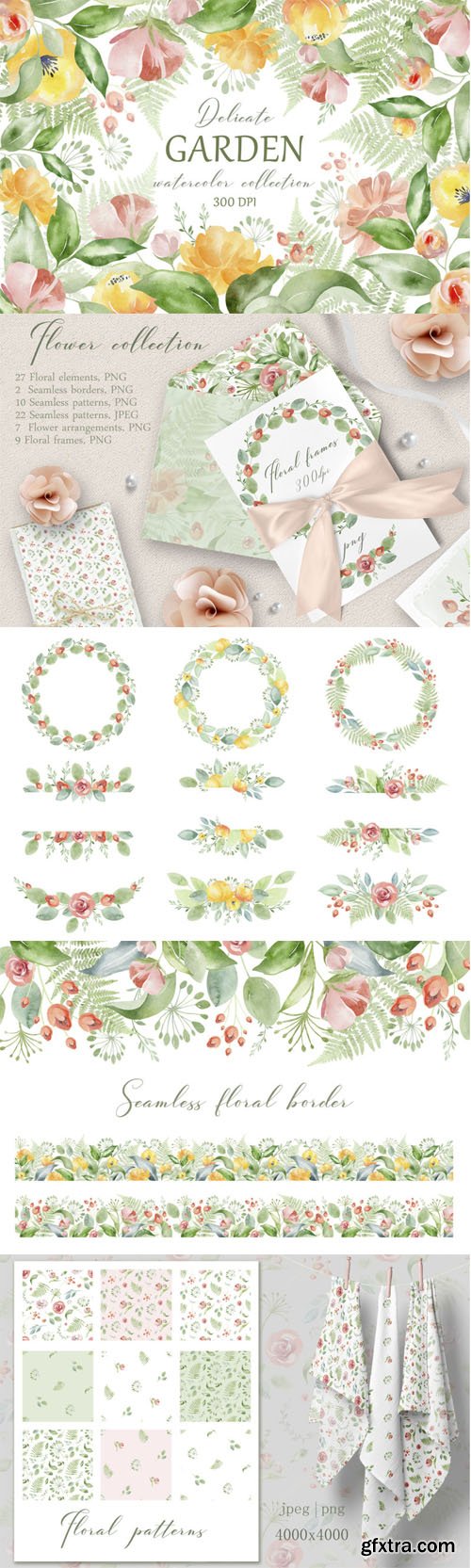 Delicate GARDEN - Watercolor Flowers PNG Collection