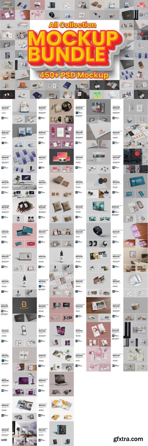 450+ PSD Mockup Collection Bundle by bimockups