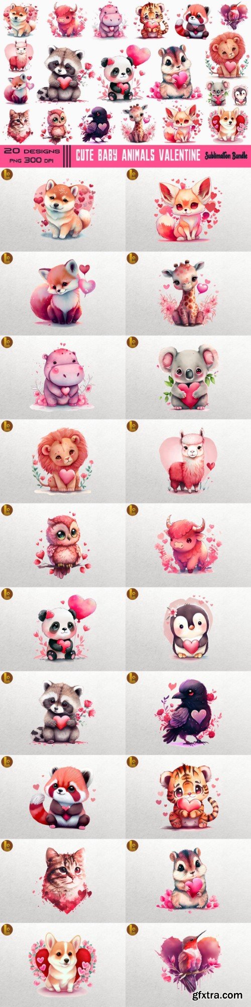 20 Cute Baby Animals Valentine\'s Day Bundle