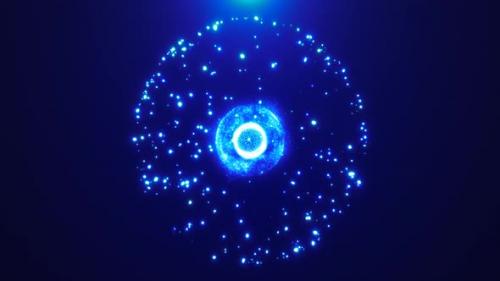 Videohive - Abstract round blue sphere glowing energy magic molecule with atoms from particles and dots cosmic. - 42923273