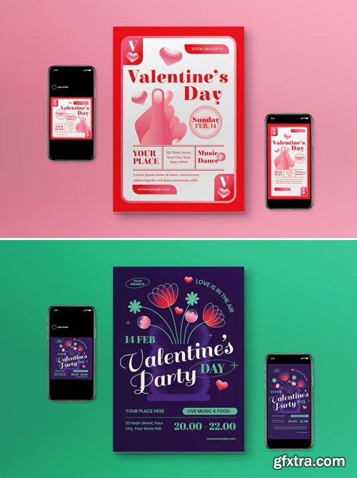 3D Valentine Day Flyer Set