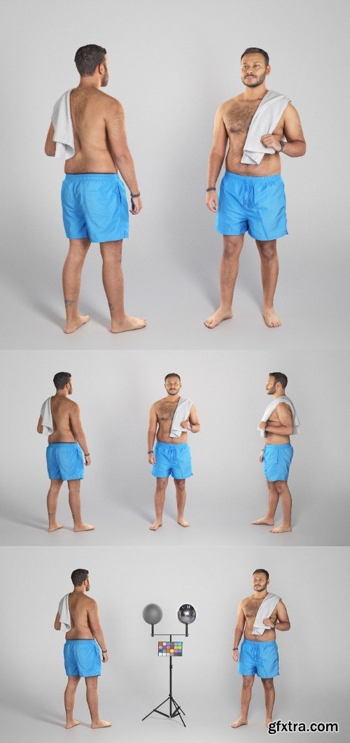Shirtless man with white towel standing 231 VR / AR / low-poly 3d model