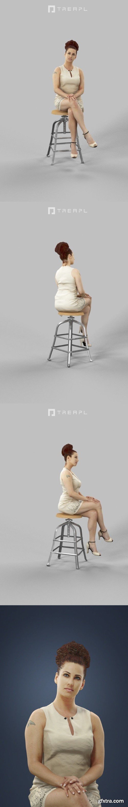 Sitting Woman Yearn Caucasian Observing In An elegant Dress Low-poly 3D model