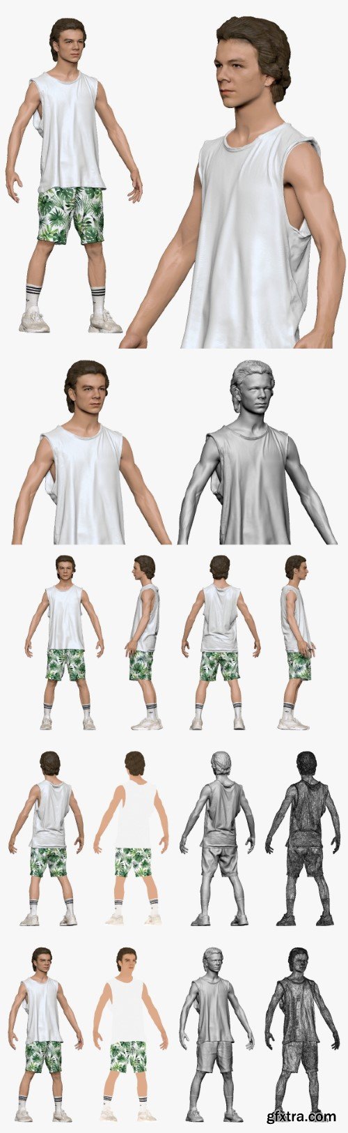 001247 junior boy in tank top palm shirts 3D Model