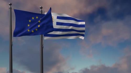 Videohive - Uruguay Flag Waving Along With The European Union Flag - 2K - 42954801