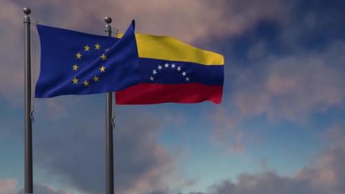 Videohive - Venezuela Flag Waving Along With The European Union Flag - 2K - 42954805