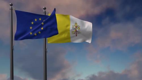 Videohive - Vatican Flag Waving Along With The European Union Flag - 2K - 42954806