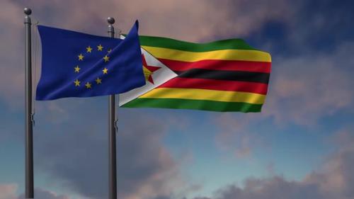 Videohive - Zimbabwe Flag Waving Along With The European Union Flag - 4K - 42954813