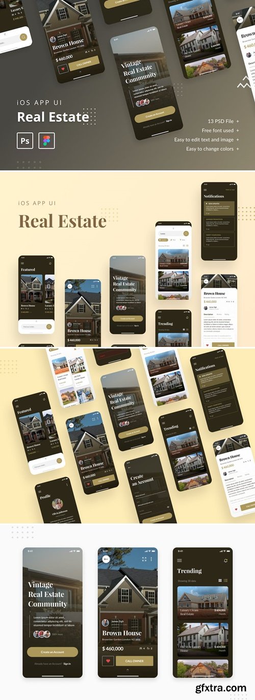 Real Estate iOS App UI Template PSD & Figma QRXET4N
