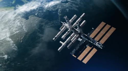 Videohive - a modern space station in orbit of the earth. the concept of exploring the world and modern - 42974601