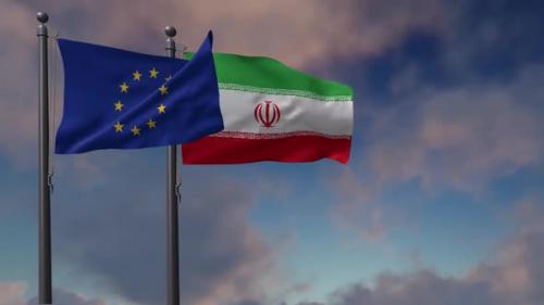 Videohive - Iran Flag Waving Along With The European Union Flag - 2K - 42950995