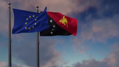 Videohive - Papua New Guinea Flag Waving Along With The European Union Flag - 2K - 42948957