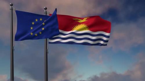 Videohive - Kiribati Flag Waving Along With The European Union Flag - 4K - 42948985