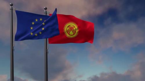 Videohive - Kyrgyzstan Flag Waving Along With The European Union Flag - 2K - 42948995