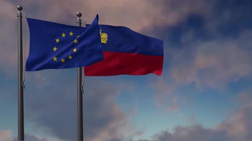 Videohive - Liechtenstein Flag Waving Along With The European Union Flag - 4K - 42949004