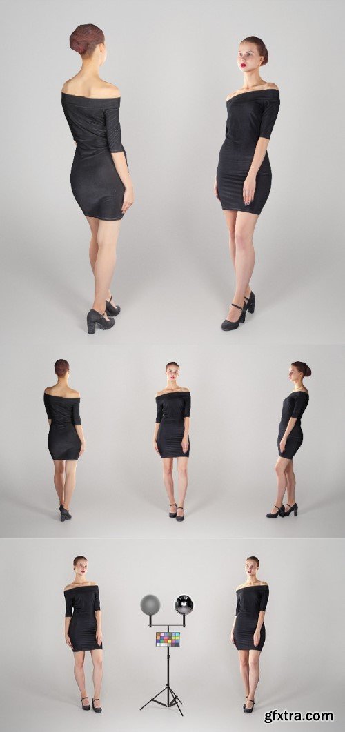 Beautiful woman in a small black dress 153 Low-poly 3D model