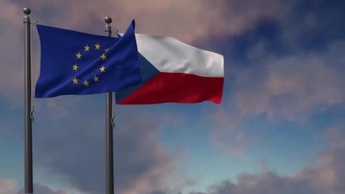 Videohive - Czech Republic Flag Waving Along With The European Union Flag - 2K - 42933021