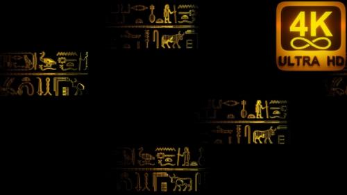 Videohive - Trippy Glowing Hieroglyphs Egypt Ancient Historic Wallpaintings Old Symbols 3D Vj loop Background 4k - 42945160