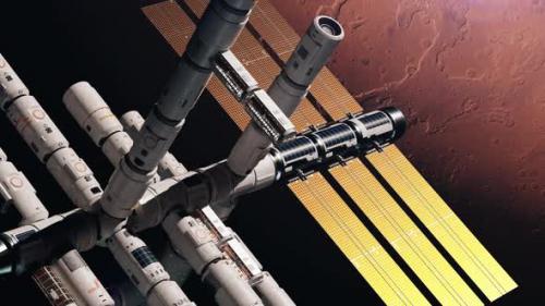 Videohive - a space station in space orbiting mars. the concept of space travel and exploration of the planets o - 42974651