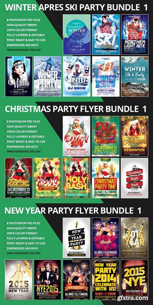 New Year, Winter, Christmas Flyer Template Bundle