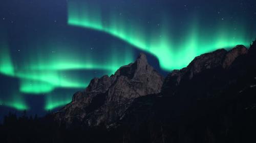 Videohive - Northern Lights or Aurora Borealis sky in a mountains landscape and starry night. - 43078262