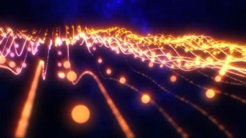 Videohive - Abstract yellow orange shiny glowing lines rays of energy and magic waves from particles and dots - 43087102