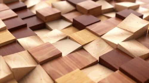 Videohive - Dark and Light Wooden Square Parts of the Mosaic Randomly Rise and Fall Down - 43089498